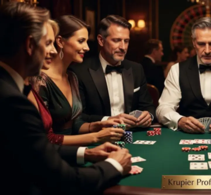 Goście przy eleganckim stole do pokera podczas wydarzenia firmowego