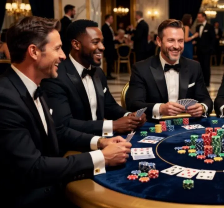 Goście przy stole pokerowym podczas eleganckiego wieczoru pokerowego