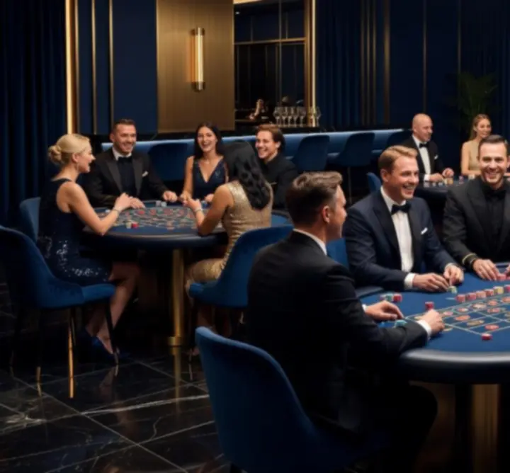 Stół pokerowy na gali VIP z eleganckimi gośćmi